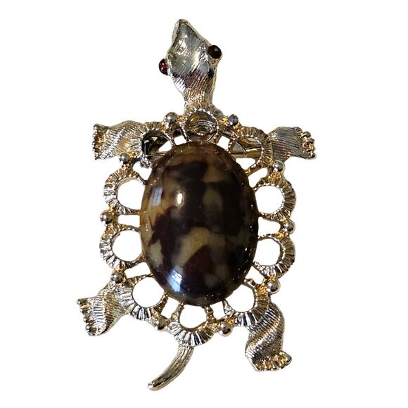 Vintage Gerrys Gold and Tortoise Shell Turtle Brooch - Picture 1 of 6